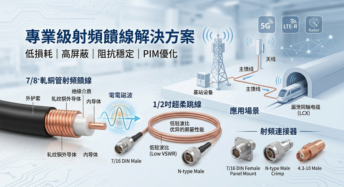 射频馈线产品介绍图 - 含电缆结构剖面与隧道应用场景